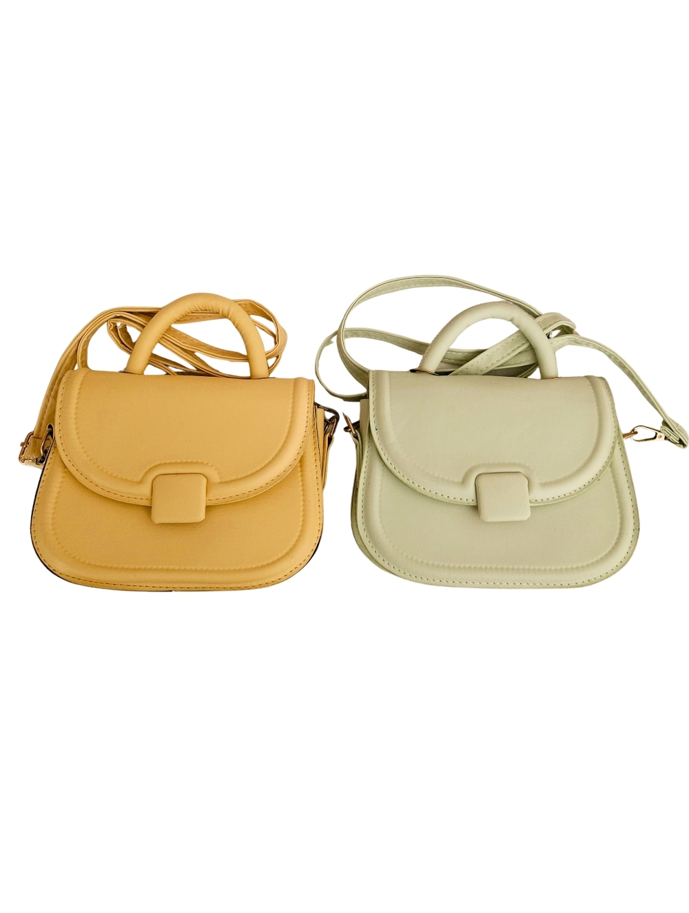 2 Mini Saddle Crossbody Bags in  Yellow and Spring Green